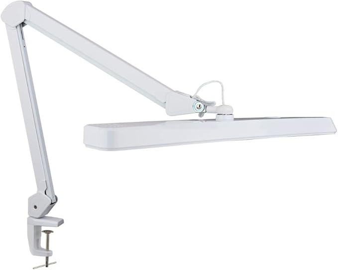 Neatfi Task Lamp – 2,500 Lumens, 30W, 22-Inch Wide Shade, 4 Brightness Levels, Eye-Caring Light, Clamp Mount, LED Task Light for Manicure Table, Crafts, Workbench, Office (Non-CCT, White)
