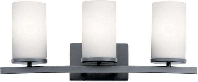 Kichler Crosby 23" Vanity Light in Chrome, 3-Light Contemporary Bathroom Light with Satin Etched Cased Opal Glass, (23" L x 8.75" H), 45497CH