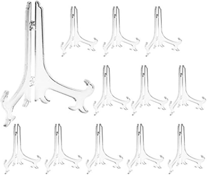 Artliving 3 Inch Clear Plastic Easels or Stand/Plate Holders to Display Pictures or Other Items at Weddings, Home Decoration, Birthdays, Tables (12 Pack)