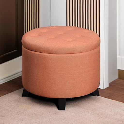 Convenience Concepts Designs4Comfort Round Storage Ottoman 19.75" - Versatile Contemporary Foot Stool for Living Room, Office, Coral Fabric