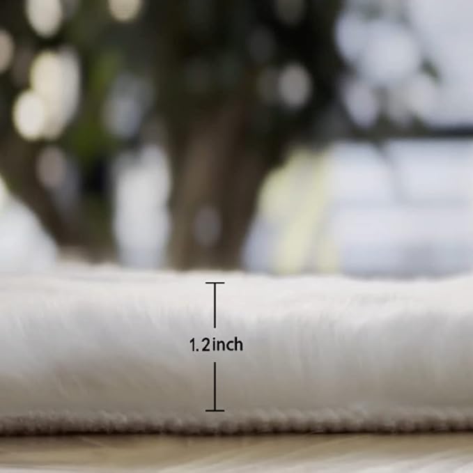 White Faux Bunny Fuzzy Fur Rugs for Bedroom Living Room Shag Washable Furry Area Rug 2x6 Nursery Shaped Rug Teen Room Décor