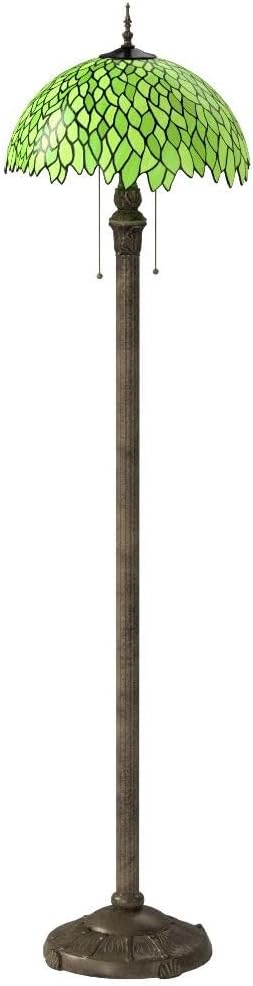 WERFACTORY Tiffany Floor Lamp Green Wisteria Stained Glass Standing Reading Light 16X16X64 Inches Antique Style Pole Corner Lamp Decor Bedroom Living Room Home Office S523 Series
