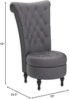 Royal High-Back Velvet Accent Chair for Vanity with Storage and Luxurious Upholstery, Retro Design and Versatile Usage for Livingroom, Bedroom, Lounge and Office, Grey