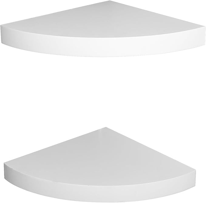 AHDECOR Wood Corner Shelves White, Durable Floating Corner Shelf for Organizing and Displaying Décor in Any Room, Set of 2