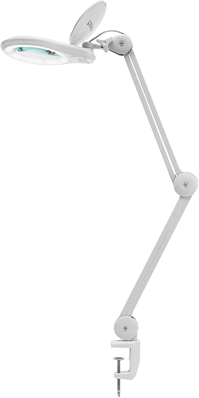 Neatfi 1,200 Lumens LED Magnifying Lamp with Clamp – 5-Inch Lens, 8 Diopter, Dimmable, Adjustable Arm, Includes Microfiber Cloth, Lamp for Reading, Sewing, Crafting (White, 8 Diopter)