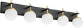 Ralbay Mid Century Modern Vanity Lights - 5-Light Milky Glass Globe Modern Bathroom Vanity Lights Over Long Mirror, Black/Golden Bathroom Wall Light Fixture