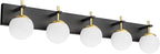 Ralbay Mid Century Modern Vanity Lights - 5-Light Milky Glass Globe Modern Bathroom Vanity Lights Over Long Mirror, Black/Golden Bathroom Wall Light Fixture