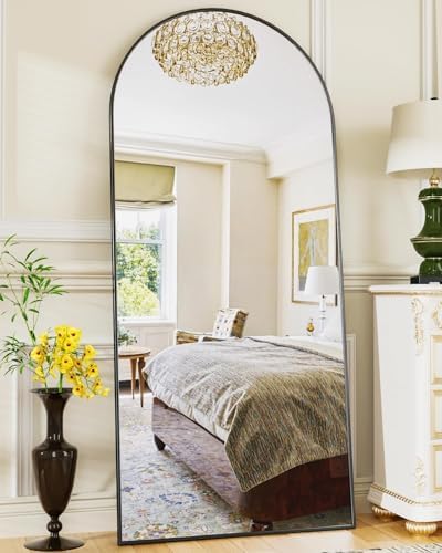 Antok Full Length Mirror, 58"x19" Floor Mirror, Arched Floor Standing Freestanding Arch Full Body Mirrors with Stand for Bedroom, Hanging Mounted for Living Room Cloakroom,Black