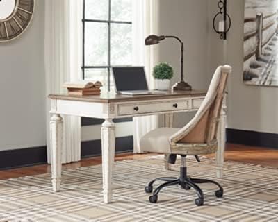 Signature Design by Ashley Realyn Home Office Lift Top Desk, USB Charging, Spring Lift Top, Smooth-gliding Drawer, 60" W x 28" D x 31" H, Chipped White and Brown