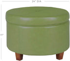 HomePop Round Leatherette Storage Ottoman with Lid, Moss Green Large