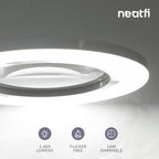 Neatfi XL Bifocal LED Magnifying Lamp – 7-Inch Acrylic Lens, 2.25x & 6X Magnification, 1,600 Lumens, Dimmable LED, Adjustable Arm, Hands-Free Close Work (White, with Base)