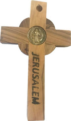 Holy Land Market Catholic Celtic Saint Benedict Olive Wood Crucifix (4.5 Inches)
