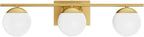 Ralbay Gold Vanity Lights - 3-Light Mid Century Modern Bathroom Wall Lights with Milky Glass Globe