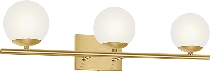 New Bathroom Vanity Light 3 Lights Fixtures Brushed Brass Milk White Globe Glass Shade Modern Wall Bar Sconce Over Mirror (Exclude G9 Bulb)