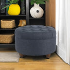 Homepop Home Decor | Large Button Tufted Woven Round Storage Ottoman for Living Room & Bedroom (Navy Woven) 25 inch D x 25 inch W x 15 inch H