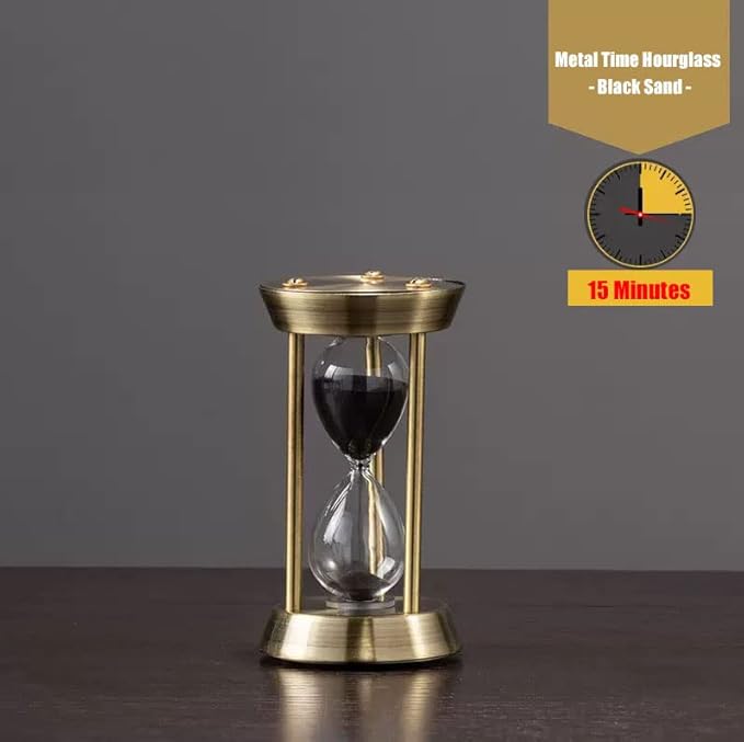 Sanduhr 15 Minuten,Hour Glass,360°-Drehung Metal Vintage Hourglass,Hourglass Decor,for Home Decoration Office Desk Wedding Party Decor Kitchen Timer (Black Sand)