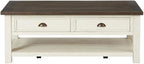 Martin Svensson Home Solid Wood Coffee Table, Cream White with Brown Top