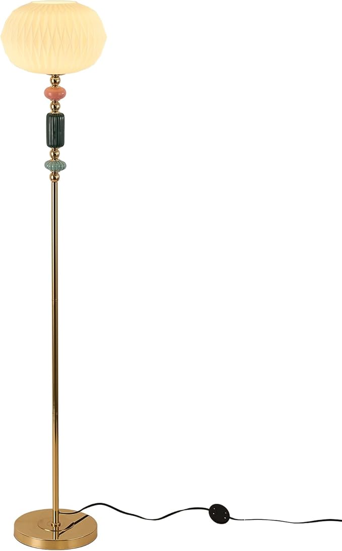 Floor Standing Tall Lamp Milk Glass Floor Lamp with Plug Switch Button for Living Room Bedroom Home Office