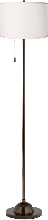 Possini Euro Design Modern Club Floor Lamp Standing 62" Tall Tiger Bronze Brown Slim Profile Cream Textured Faux Silk Fabric Drum Shade Decor for Living Room Reading House Bedroom Family Home