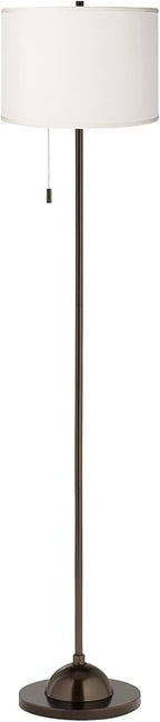 Possini Euro Design Modern Club Floor Lamp Standing 62" Tall Tiger Bronze Brown Slim Profile Cream Textured Faux Silk Fabric Drum Shade Decor for Living Room Reading House Bedroom Family Home