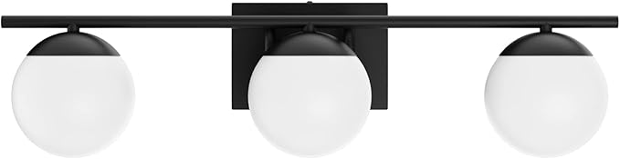 Ralbay Matte Black Bathroom Lights - 3-Light Mid Century Modern Vanity Lights with Milky Glass for Wall Lighting