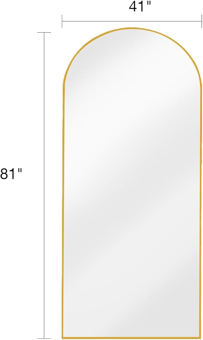 Arched Full Length Mirror, Floor Mirror with Stand, 41"x81" Large Mirror, Wall Mirror Full Length, Gold Floor Length Mirror, Body Floor Mirror, Wall Mounted Mirror for Bedroom, Gold