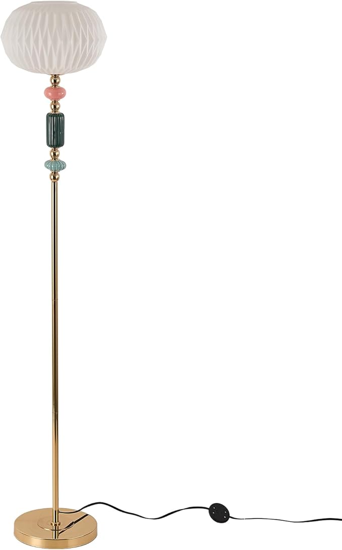 Floor Standing Tall Lamp Milk Glass Floor Lamp with Plug Switch Button for Living Room Bedroom Home Office