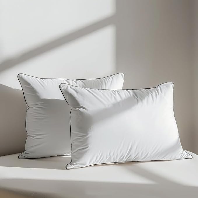 Premium White Luxury Goose Down Pillow - Ultra-Soft, Hypoallergenic, Hotel Quality for Optimal Comfort and Support - 1 Pack, Standard Size (20" x 26")