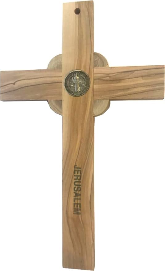 Holy Land Market Catholic Celtic Saint Benedict Olive Wood Crucifix (10 Inches)