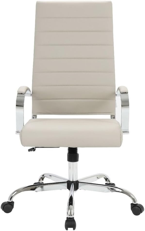 LeisureMod Benmar Modern High Back Leather Office Chair with Adjustable Height, Swivel Base, Ergonomic Design for Home Office, Study, or Workspace(Tan, Set of 2)
