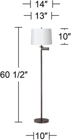 360 Lighting Modern Adjustable Swing Arm Floor Lamp Standing 60.5" Tall Classic Bronze Brown Metal Thin Profile White Hardback Drum Shade Decor for Living Room Reading House Family Bedroom