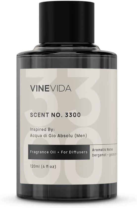 VINEVIDA [4 Fl Oz] Scent NO. 3300 Fragrance Oil for Cold Air Diffusers, Aromatic Notes of Bergamot Geranium Patchouli, Essential Oils for Diffuser Oil Refill & Air Freshener Room Spray