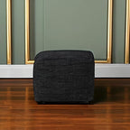 SIMPLIHOME Fredrik Square Pouf - 18 inch Wide Genuine Woven Leather Ottoman in Black, Boho-Style Footstool or Extra Seating for Living Room or Bedroom with Polystyrene Bead Filling, Assembled