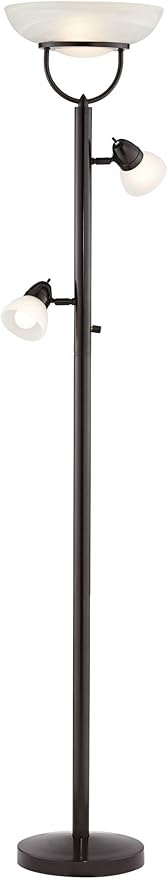 360 Lighting Modern Industrial Torchiere Floor Lamp 3-in-1 Design 70" Tall Tiger Bronze Brown Metal White Glass Dome Shade Decor for Living Room Reading House Bedroom Family Home Office