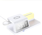 IHAO 6in1Digital Alarm Clock with Wireless Charging Station Night Light 15W Fast Charging for Qi Phone Headphone Bracket for iWatch LED Display Dimmable Brightness-HT309 White