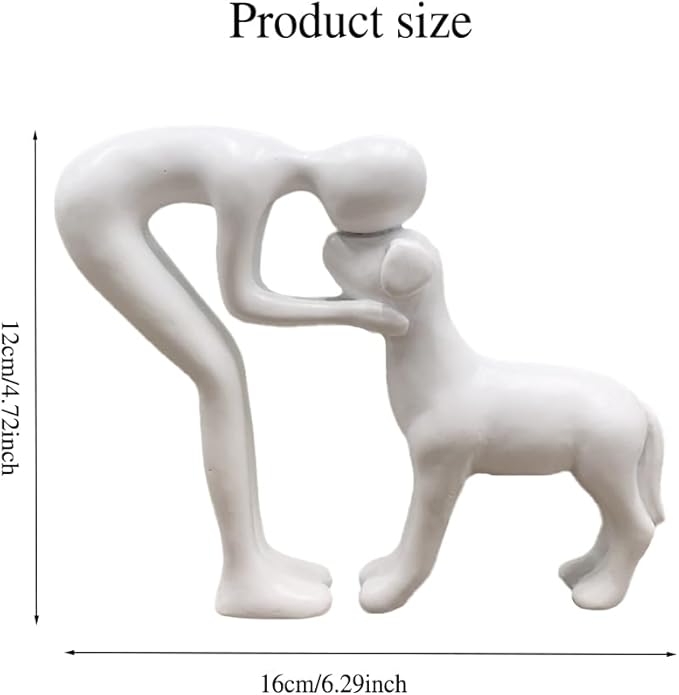 Human and Dog Statue Decoration, Cute Pet Sculpture Home Decor Tabletop Ornament Figurines Office Living Room Bedroom Home, for Dog Lovers Friends Family Decoration, White Color