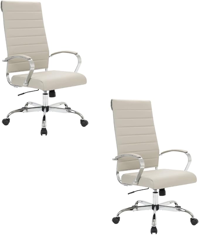 LeisureMod Benmar Modern High Back Leather Office Chair with Adjustable Height, Swivel Base, Ergonomic Design for Home Office, Study, or Workspace(Tan, Set of 2)