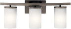Kichler Crosby 23" Vanity Light in Chrome, 3-Light Contemporary Bathroom Light with Satin Etched Cased Opal Glass, (23" L x 8.75" H), 45497CH