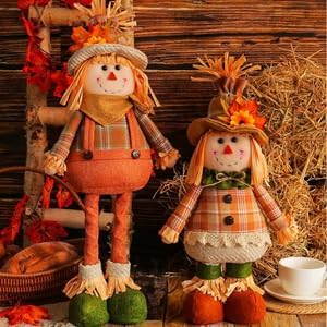 Extension-Type Scarecrow Doll for Fall Decor, Fall Gnomes,Thanksgiving Harvest Decorations, Expandable Garden Gnomes, Indoor Outdoor (Style D(Girl))