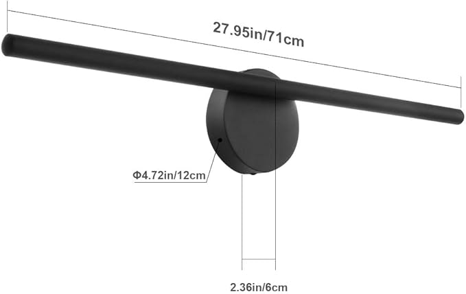 Aipsun 28in Modern Black Wall Sconce Rotatable 360° LED Black Wall Light Fixtures for Bedroom Living Room Hotel Hallway Corridor Warm White 3000K