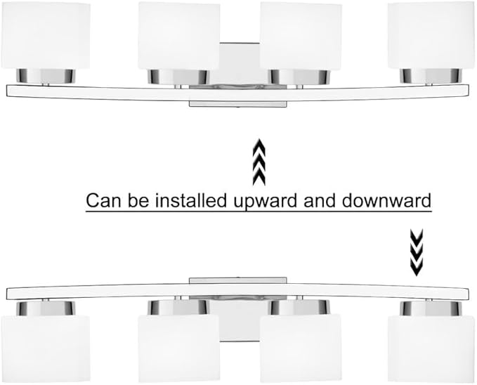 4-Light Modern Chrome Vanity Light Fixture with White Glass Shade for Bathroom Over Mirror, 31.5 Inches