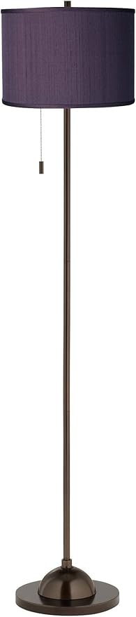 Possini Euro Design Modern Club Floor Lamp Slim Profile 62" Tall Tiger Bronze Eggplant Purple Faux Silk Fabric Drum Shade Standing Light for Living Room Reading House Bedroom Home