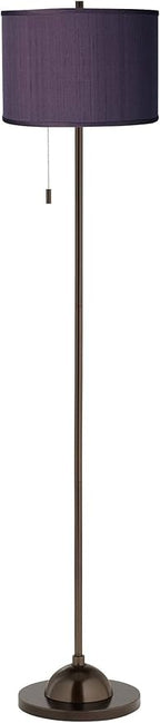 Possini Euro Design Modern Club Floor Lamp Slim Profile 62" Tall Tiger Bronze Eggplant Purple Faux Silk Fabric Drum Shade Standing Light for Living Room Reading House Bedroom Home