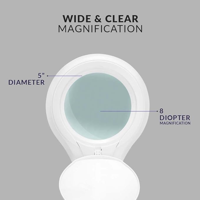 Neatfi 1,200 Lumens LED Magnifying Lamp with Clamp – 5-Inch Lens, 8 Diopter, Dimmable, Adjustable Arm, Includes Microfiber Cloth, Lamp for Reading, Sewing, Crafting (White, 8 Diopter)