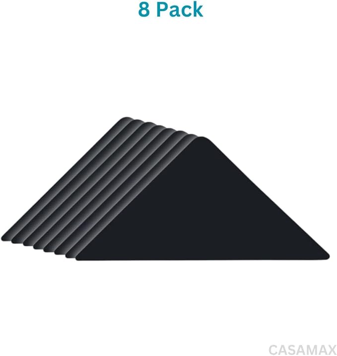 Rug Pad Grippers for Hardwood Floors and Tiles Non-Slip, Reusable and Washable Dual-Sided Adhesive Pads to Keep Area Rugs Secure and Corners Flat (Black) (8-Pack)