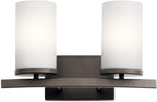 Kichler Crosby 15" 2 Light Vanity Light Satin Etched Cased Opal Olde Bronze®
