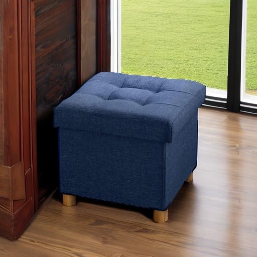 BRIAN & DANY Small Ottoman with Storage, Foot Stool Ottoman Storage Cube, Foot Rest for Couch with Legs, Blue 14.8" x 14.8" x 16"