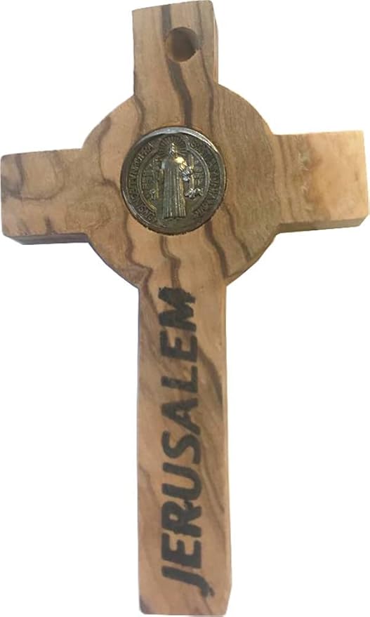 Holy Land Market Catholic Celtic Saint Benedict Olive Wood Crucifix (4 Inches)