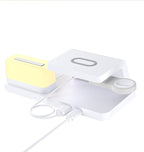 IHAO 6in1Digital Alarm Clock with Wireless Charging Station Night Light 15W Fast Charging for Qi Phone Headphone Bracket for iWatch LED Display Dimmable Brightness-HT309 White