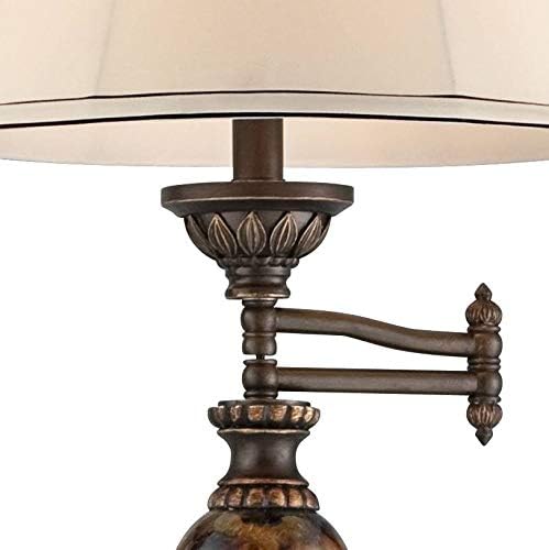 Kathy Ireland Mulholland Rustic Vintage Swing Arm Floor Lamp Standing 61" Tall Bronze Marble Font Ivory Faux Silk Drum Shade Decor for Living Room Reading House Bedroom Home Family Office